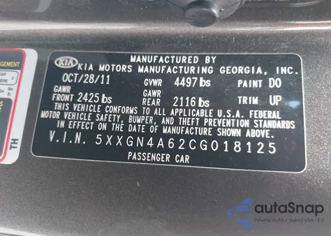 2012 Kia Optima Ex Turbo from USA, damaged, VIN 5XXGN4A62CG018125